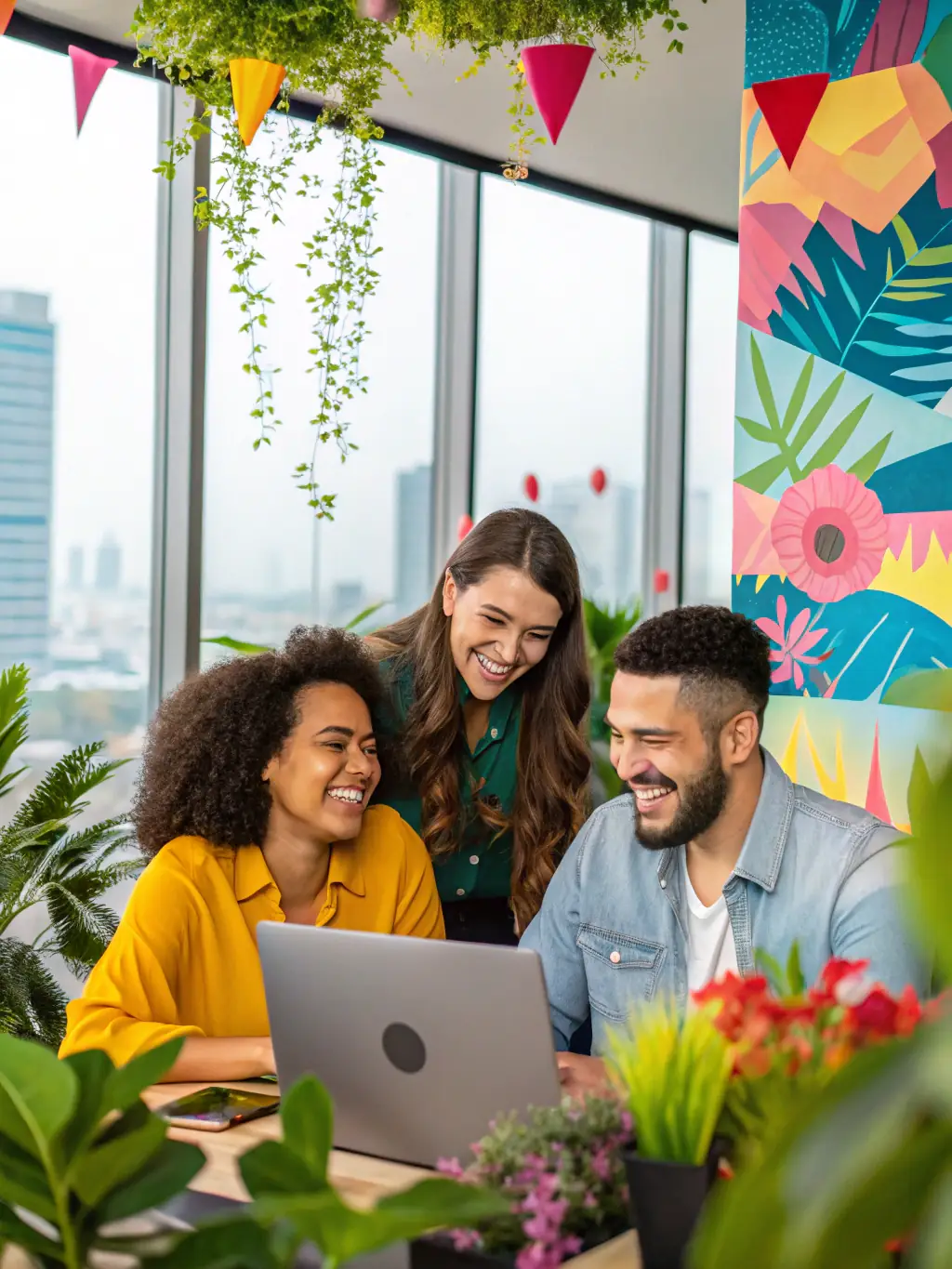 A diverse team of professionals actively participating in a communication skills workshop, engaging in group activities and discussions in a bright, collaborative workspace.